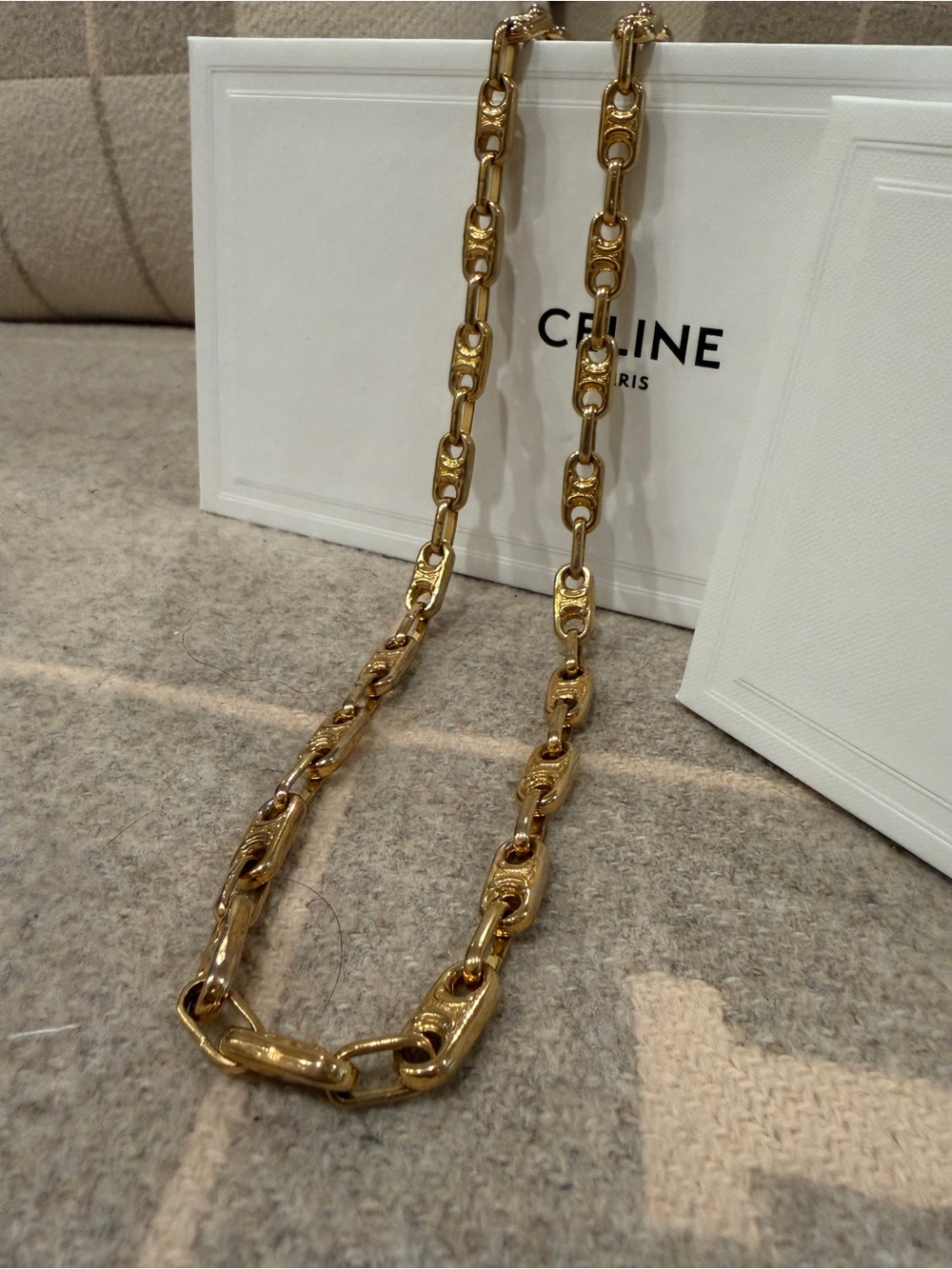 Celine Gold-Tone Macadam Long Chain Necklace